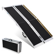 Xcceries Portable Wheelchair Ramp Aluminum 5 FT Folding Threshold Ramp Anti-slip