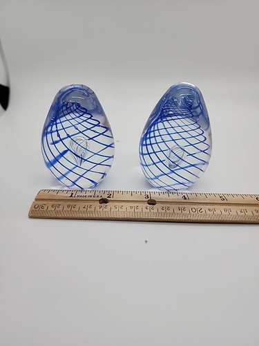 Mundgeblasener Kunstglas eiförmiger Briefbeschwerer mit dünnem Kobalt Spiralwirbel 3" - Bild 11 von 12