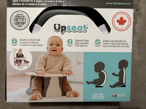 Upseat Booster Seat with Tray, Detachable Tray, Adjustable Harness, Gray/White