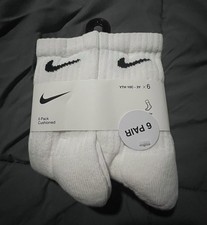 Nike Youth Dri-FIT Crew Socks 6 Pack White 10C-3Y Cushioned Athletic NWT