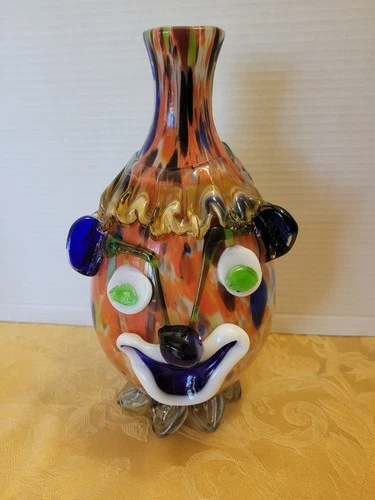 GENUINE! Vintage MURANO Italian Art Glass Clown Head Vase/Decanter - Hand Blown