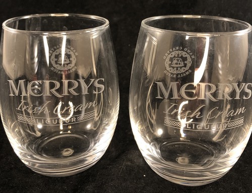 Merrys Irish Cream Liqueur Etched Glasses set of 2