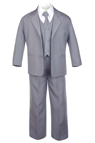 Hermosa New Baby Toddler Boys 6pcs Medium Slate Gray Formal Party Suit +extraTie - Picture 4 of 23