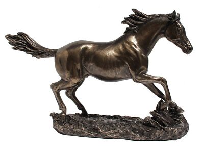 US 13.63 Inch Horse Cantering on The Grassland Cold Cast Bronze Figurine