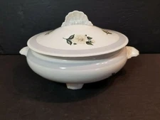 Homer Laughlin HLC 150, Nautilus,  Gray Band, White Flower Covered Vegetable...