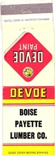 Boise Payette Lumber Co., Devoe Paint Products, Vintage Matchbook Cover