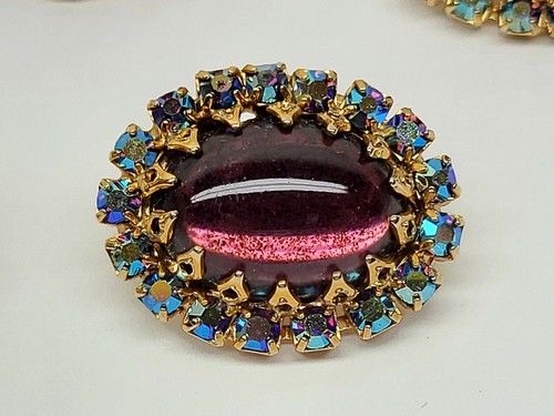 VINTAGE LILA GRIPOIX CABOCHON AB KRISTALL KNÖPFE 5ER SET - Bild 5 von 8