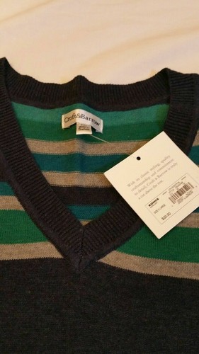 Women's Croft & Barrow Navy TealvGreen Gray Striped Knit Sweater XL 18 V-Neck - Picture 3 of 5