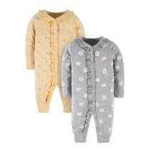 Gerber Modern Moments Baby Girl 2-Piece Yellow/Grey Floral Coveralls Size 0-3M