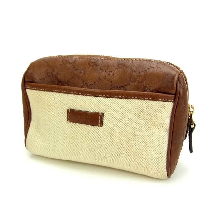 Sac pochette Gucci Guccissima marron beige femme authentique d'occasion Y367