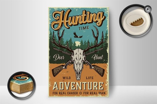 Holzschild Retro 12x18 cm Hunting Time Adventure Abenteuer Schild wooden sign - Picture 2 of 5
