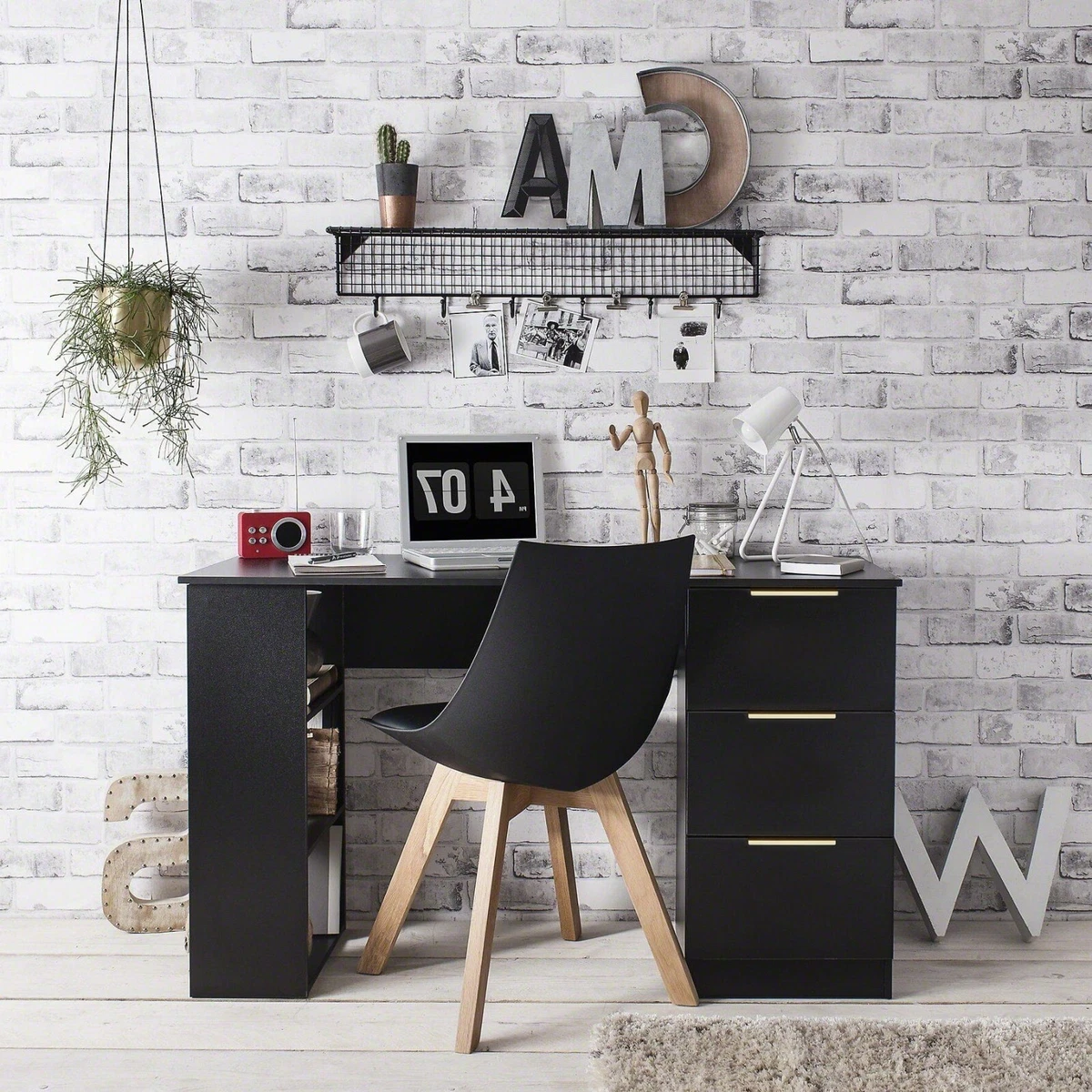 Black desk sale with gold accents