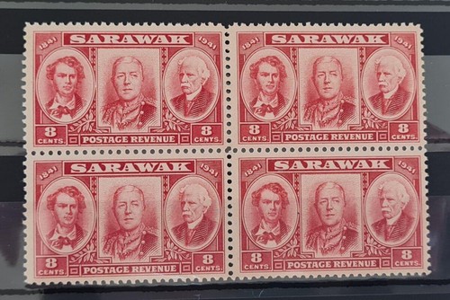 Sarawak1946 sg146 8c Red Centenary Block. UM P.O.F. (B2)
