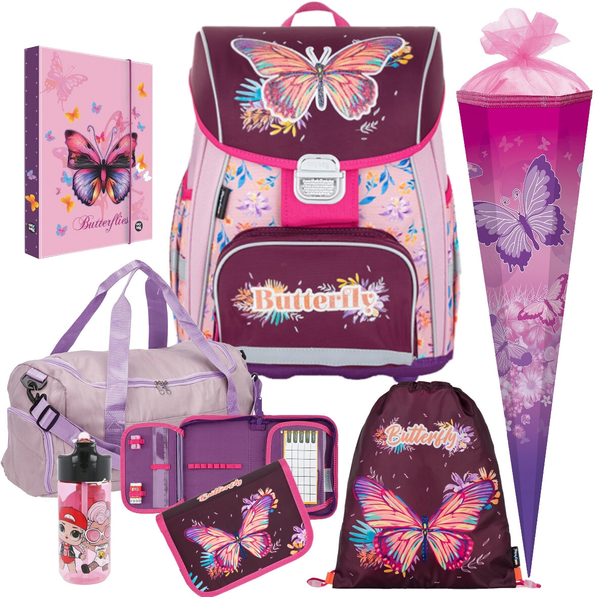 Butterfly -Schmetterling- Oxy Bag PREMIUM Schulranzen-Set 7tlg. Sporttasche,Tüte