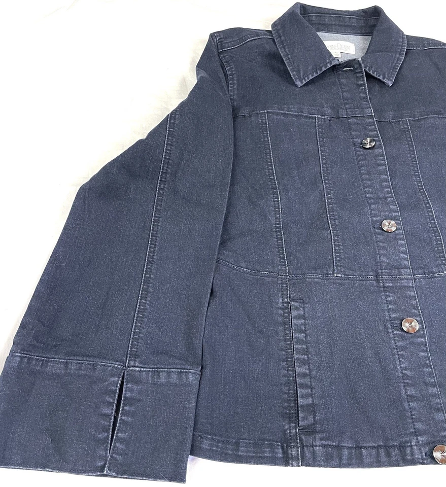 Chaqueta Wynne Denim Parche Bolsillo Peplum Medio Lavado Oscuro Índigo Enjuague Elástico Foto 3 de 4