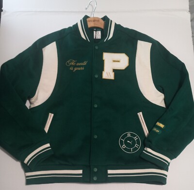Men's Puma x Rhuigi Varsity Jacket Wool Blend Evergreen Men's Size Large