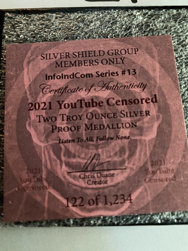 SILVER SHIELD 2021 2oz YouTube Censored. This Is the 2 Oz. Proof!!! No Reserve!! - Picture 3 of 3