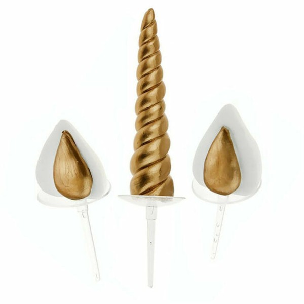 3pcs gold unicorn cake topper set include unicorn horn ears party baby
