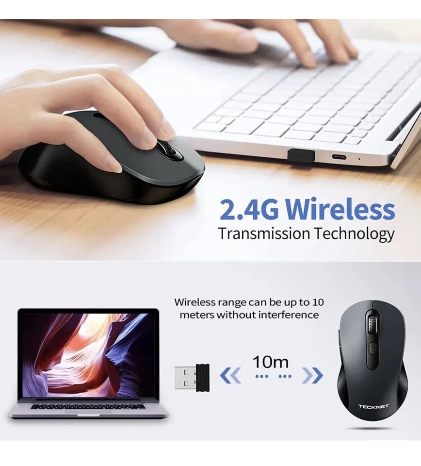 TECKNET Wireless Mouse, 2.4G Optical Computer with Nano Receiver, Ewm01107 Grey - Image 2 of 4