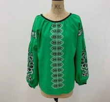 UKRAINIAN, WOMEN'S BLOUSE, GREEN, EMBROIDERED, SIZE S-M
