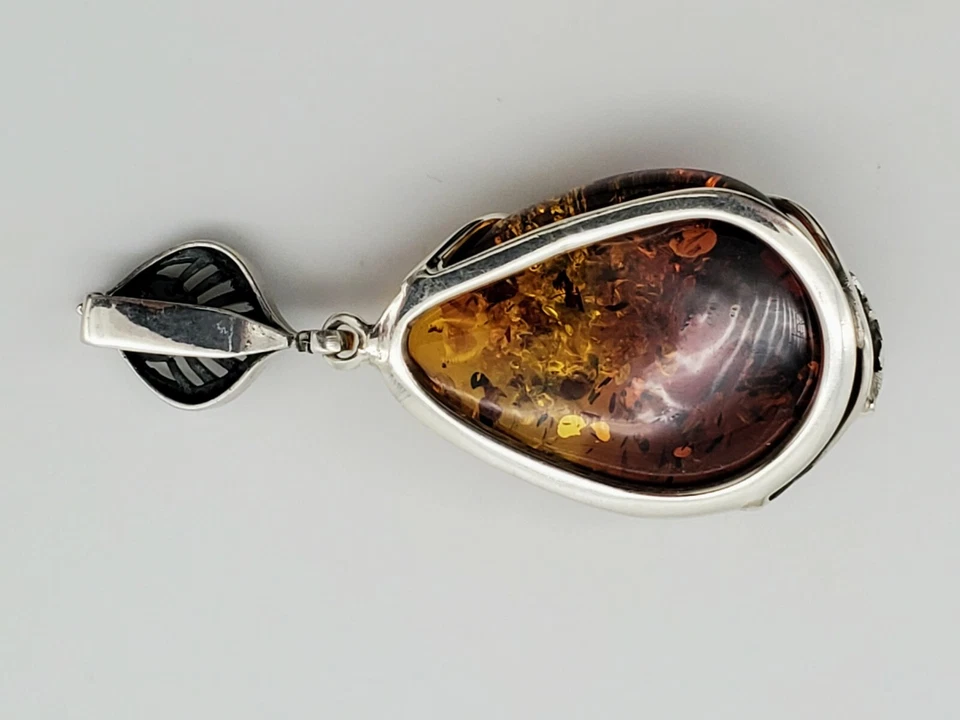 ¡NUEVO COLGANTE DE PLATA ESTERLINA ESTILO DISEÑADOR ÚNICO 2 TONOS ÁMBAR BÁLTICO NATURAL!! Foto 3 de 4