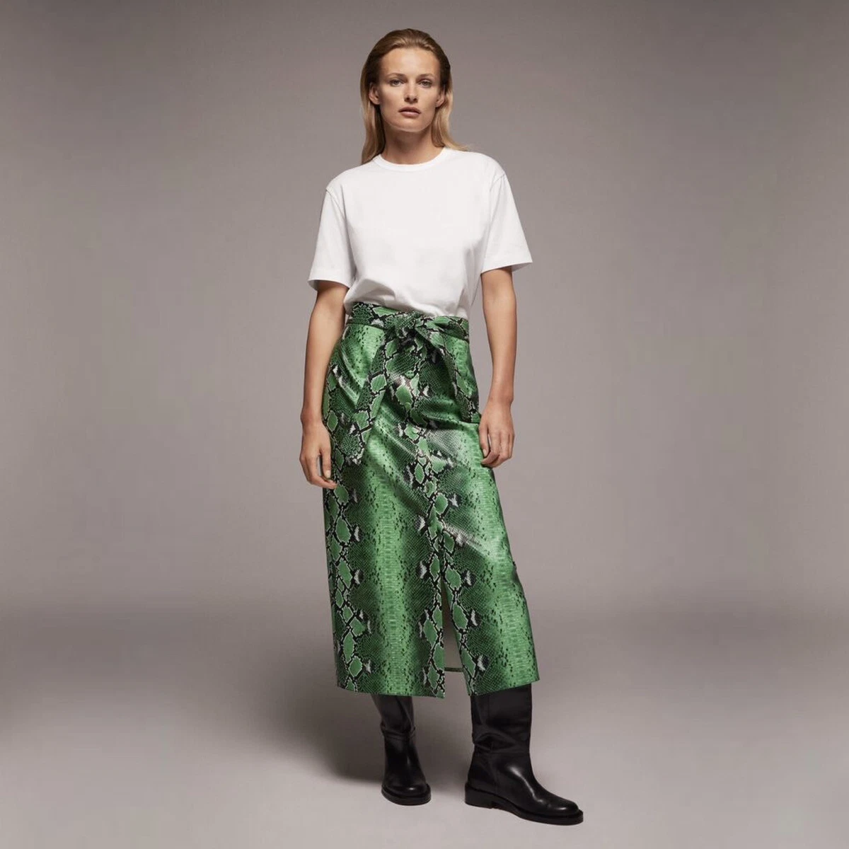 Green faux top leather skirt zara