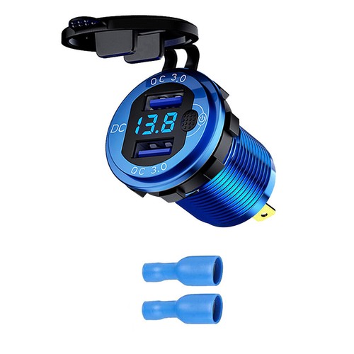Prise allume-cigare voiture double port USB aluminium 12V-24V prise voltmètre LED - Photo 22 sur 26