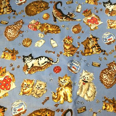Rainbow Critters by Hoffman Cotton Fabric Playfull Cats Blue Brown Red 2 Yds