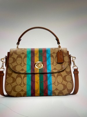 marlie top handle satchel in blocked signature canvas