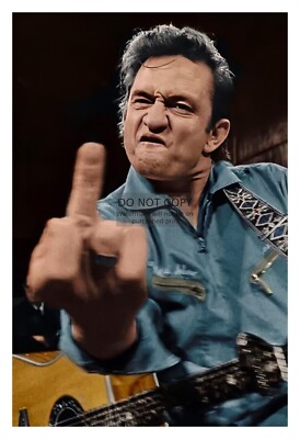 JOHHNY CASH FLIPPING THE BIRD TO THE CAMERA COUNTRY SINGER 4X6 COLORIZED PHOTO