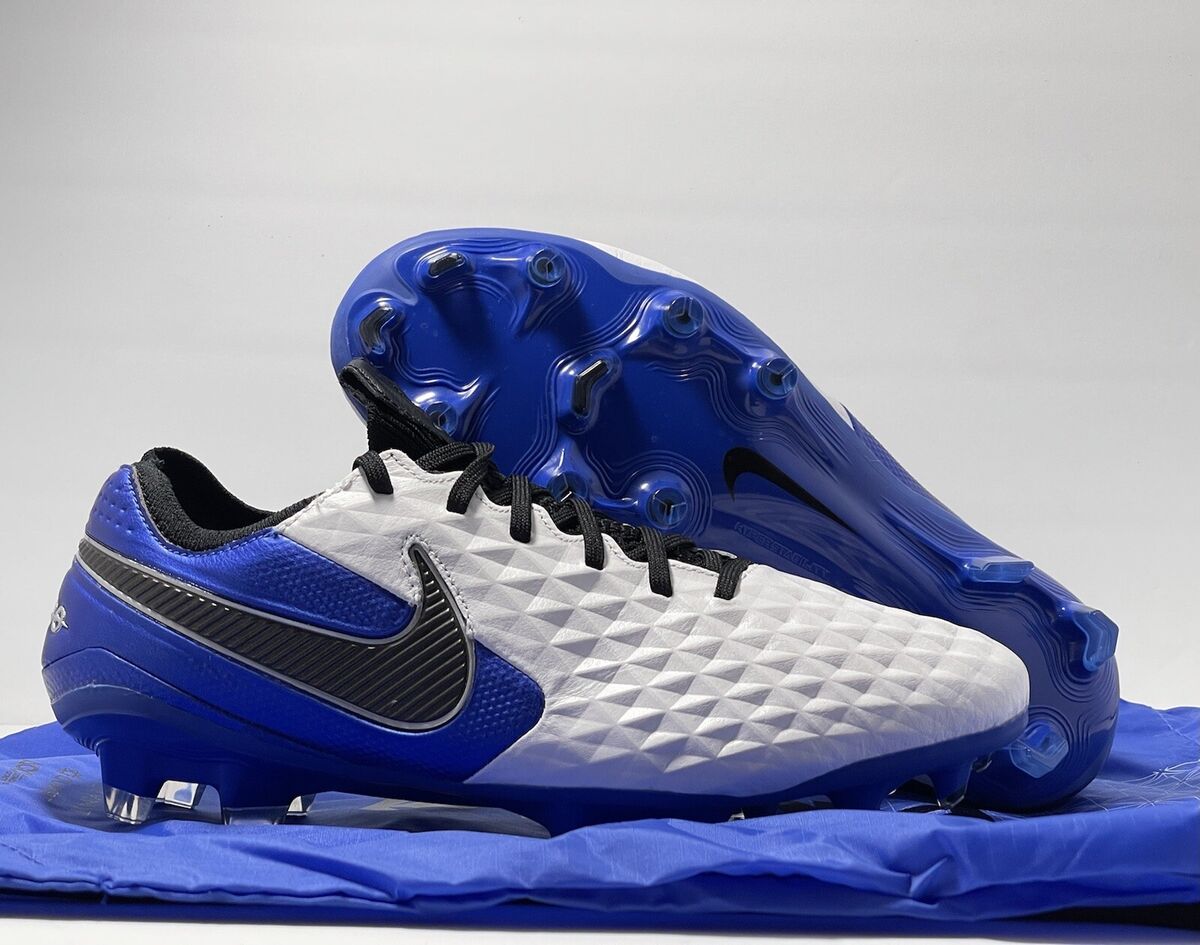 Nike Tiempo Legend 8 Elite FG White Blue Soccer Cleats Nike Tiempo Legend 8 Elite FG White Blue Soccer Cleats