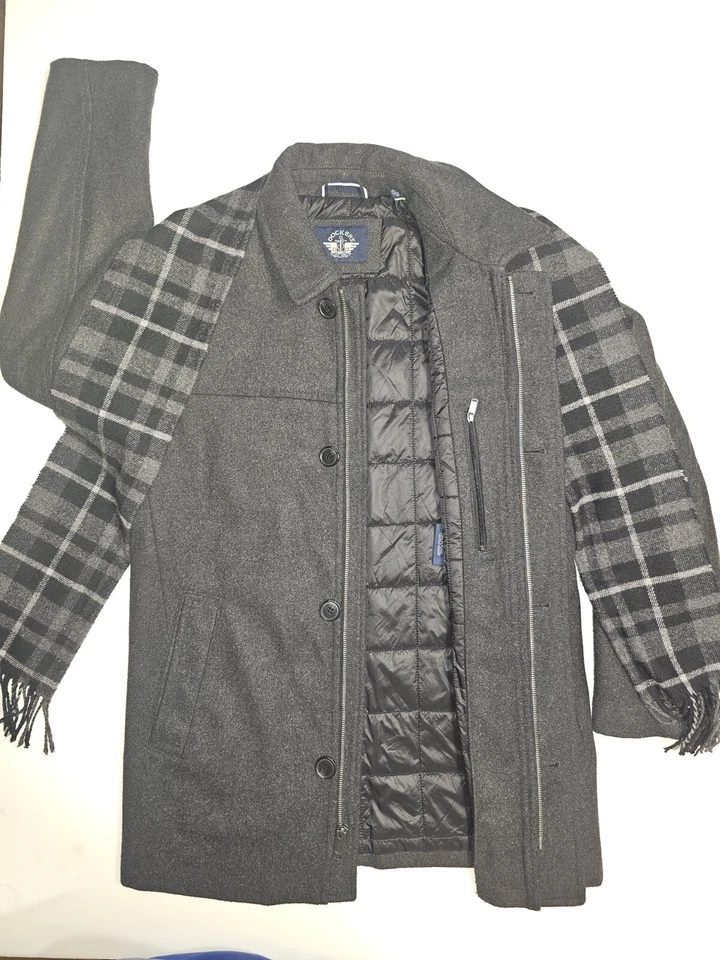 Dockers Men’s Wool Blend Walking Coat W/ Detachable Scarf, Charcoal Size S  - Image 3 of 4