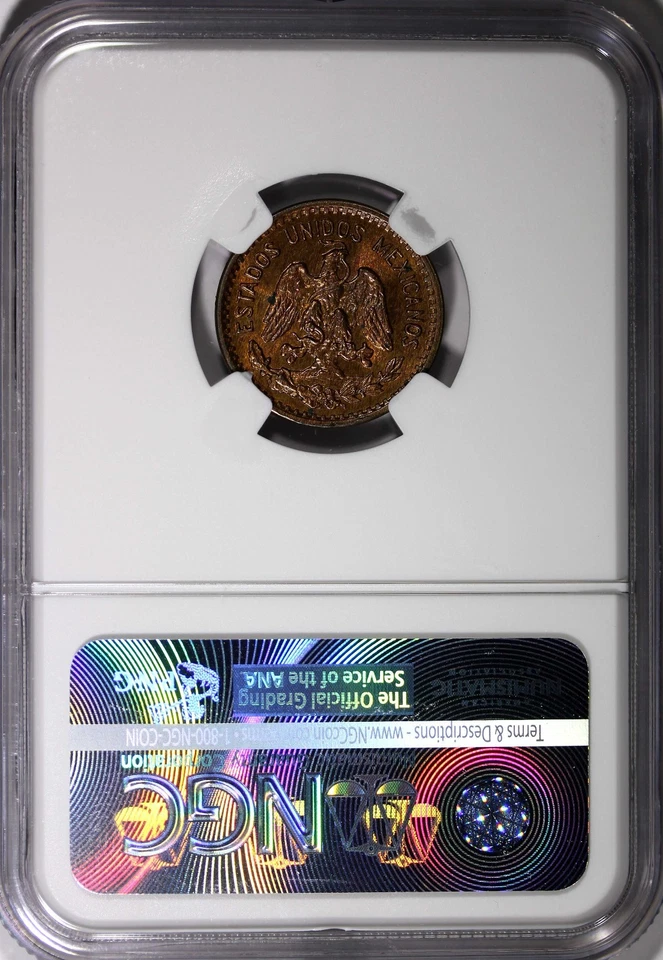 Mexico ESTADOS UNIDOS MEXICANOS Bronze 1929 Mo 1 Centavo NGC MS62 RB KM# 415 (7) - Image 4 of 4