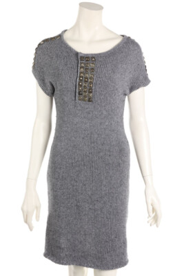 I.CODE by IKKS Knit Dress Wool-Blend Jewelry Stones F M = S grey shades