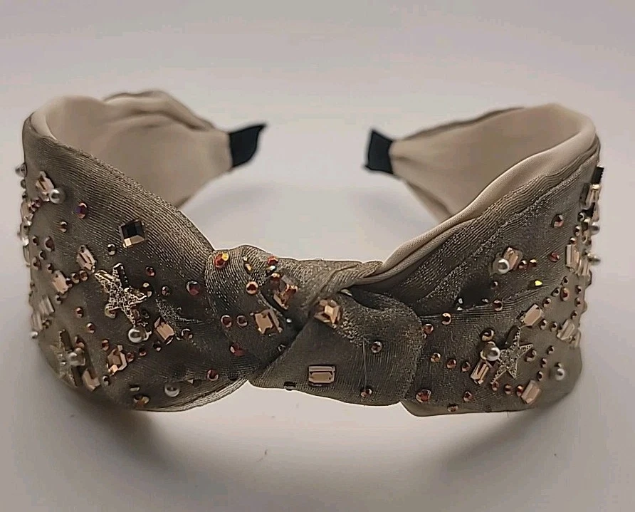 Luxury Gold Mesh Woven Knot Headband Beaded Embellished Pearl Crystals Stars New - Image 2 of 4