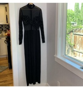 Vintage Cach&eacute; Black Sheer Mesh Lace Beaded Evening Jumpsuit Goth Glam 80s/90s M