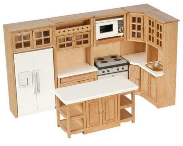 Dolls House Miniature 1 12 Modern White Wooden Fitted Kitchen Furniture Set...