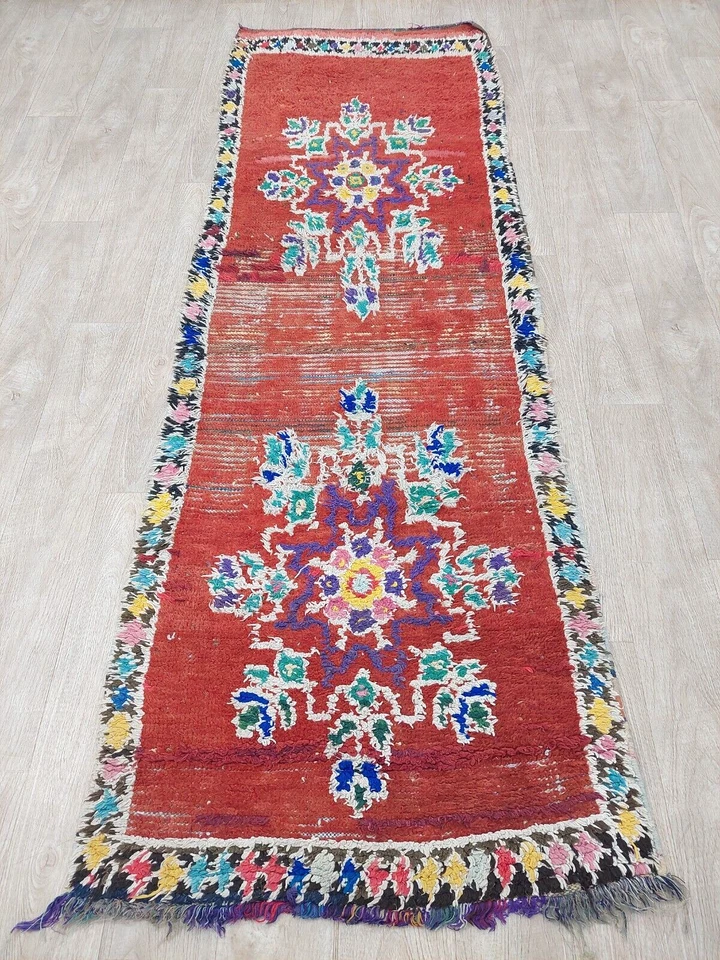 Vintage Red Runner Rug 2x8 Moroccan Handmade Tribal Berber Boho Geometric Carpet - Image 3 of 4
