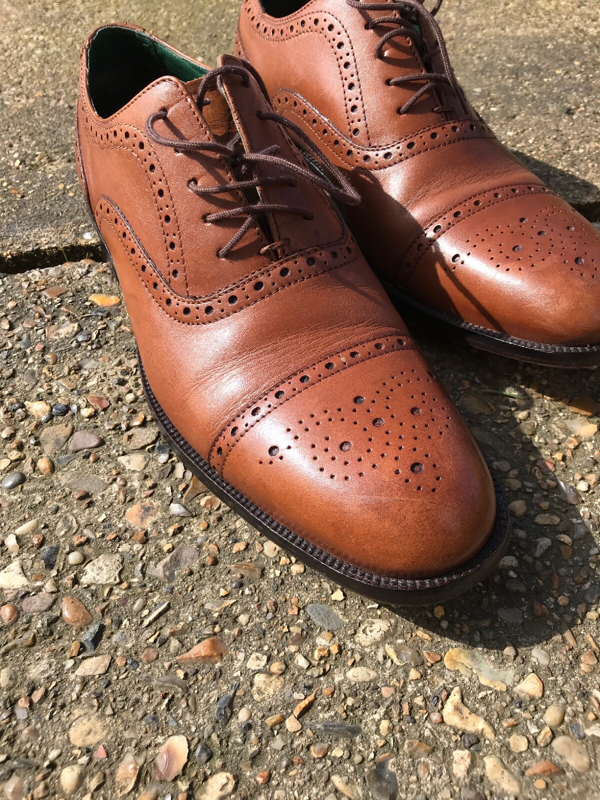 Marks and Spencer Oxford shoes Mens Size 8 UK Tan Leather Derby Brogues Smart Marks and Spencer Oxford shoes Mens Size 8 UK Tan Leather Derby Brogues Smart