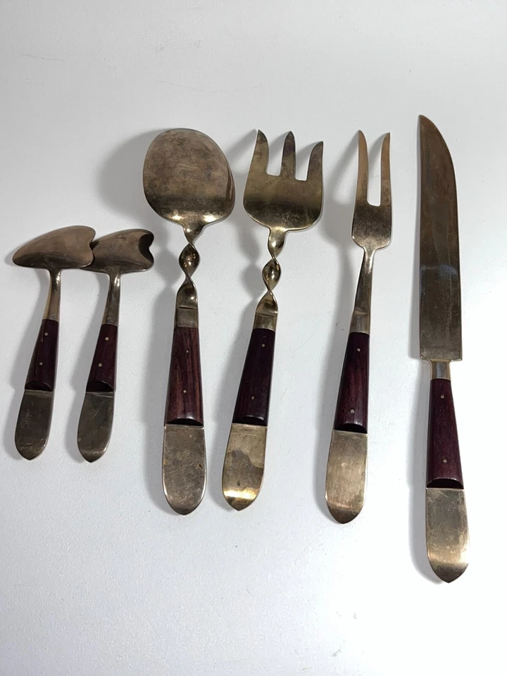 Juego de 6 piezas tailandés/siam vintage de mediados de siglo - latón y madera / Buda Foto 4 de 4