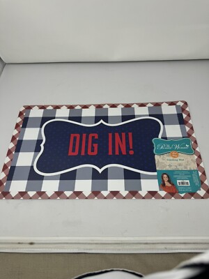 PIONEER WOMAN CHARMING CHECK 'DIG IN' PET FEEDING MAT - WATER RESISTANT