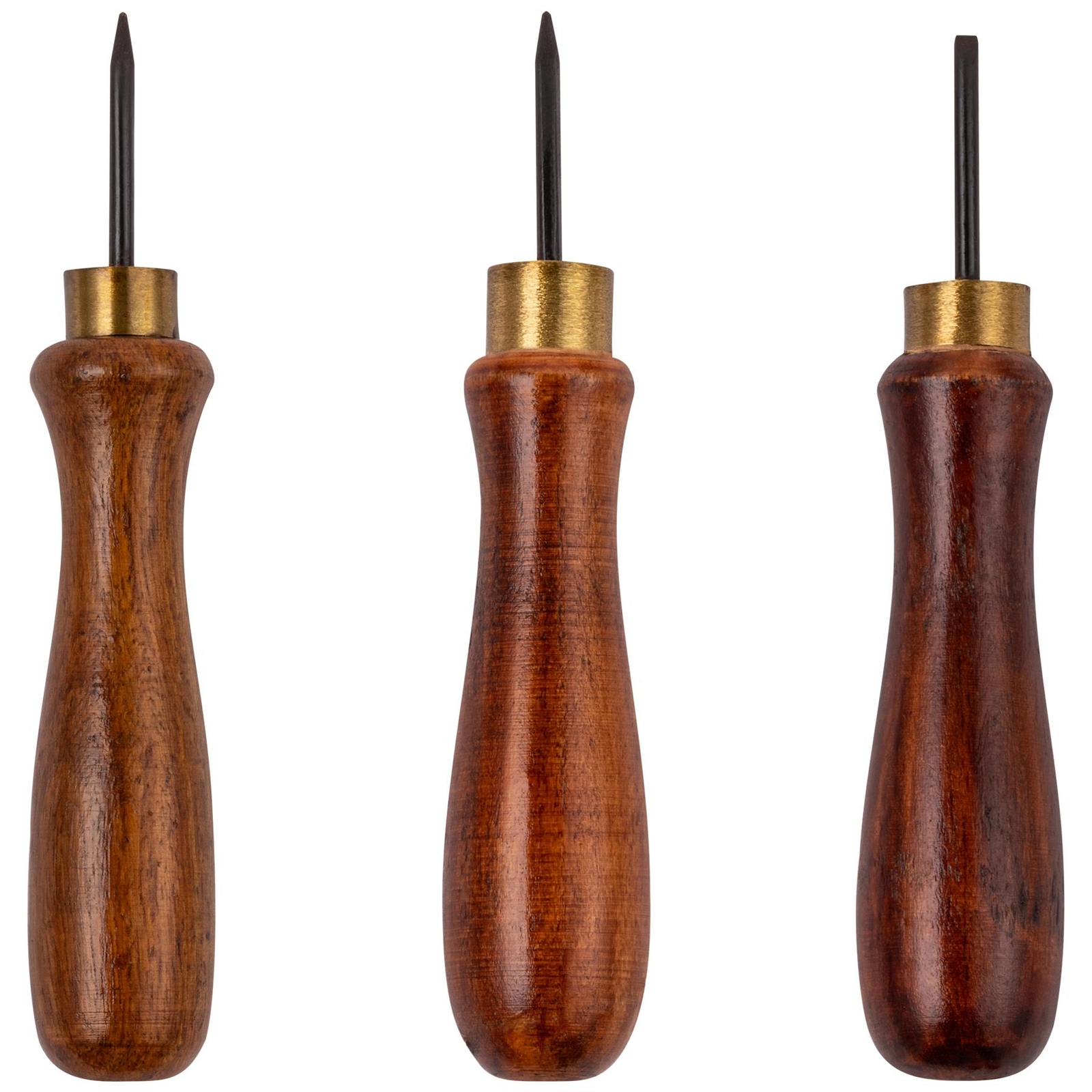 3pc Awl & Bradawl Tool Set Chisel Point, Round & Square Needle Point Woodworking
