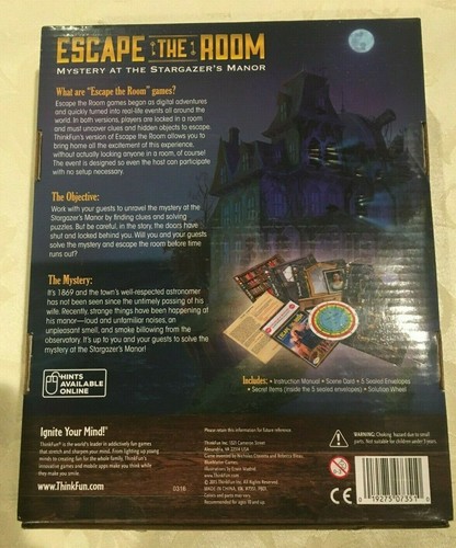 ESCAPE THE ROOM Mystery at the Stargazer’s Manor Party Event Game Thinkfun 10+ - Picture 4 of 4