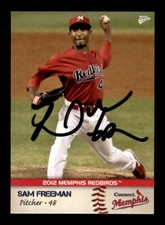 SAM FREEMAN SIGNED 2012 MULTI-AD MEMPHIS REDBIRDS #18 ON-CARD AUTO