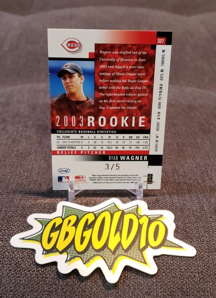 2003 Leaf Red 3/5 Ryan Wagner #327 Rookie RC Reds SSP  - Image 2 of 3