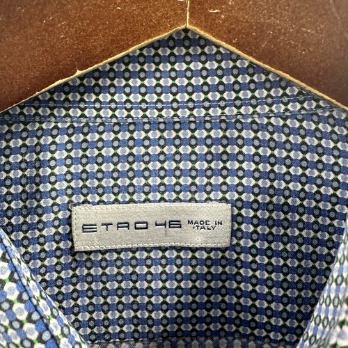 Etro Milano Shirt Men 46 Geometric Long Sleeve Made in Italy Preppy Cotton Work - Picture 6 of 14