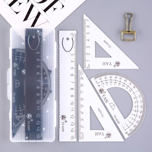 4Pcs Multifunctional Metal Drafting Set Triangle Ruler Office School