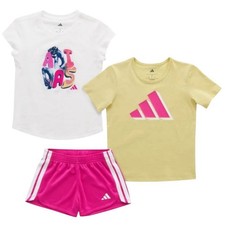 Adidas Girl  s Graphic Shirts Pink Shorts Set Size 6 NWT