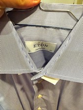 Eton Contemporary Men's Dress Shirt Blue/White Striped 16.5 Collar
