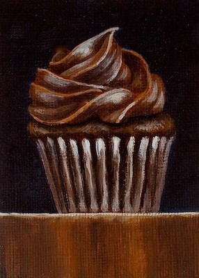 ACEO PRINT/Magnet of Original Paintings KarenHetzerArtworks Chocolate Cupcake